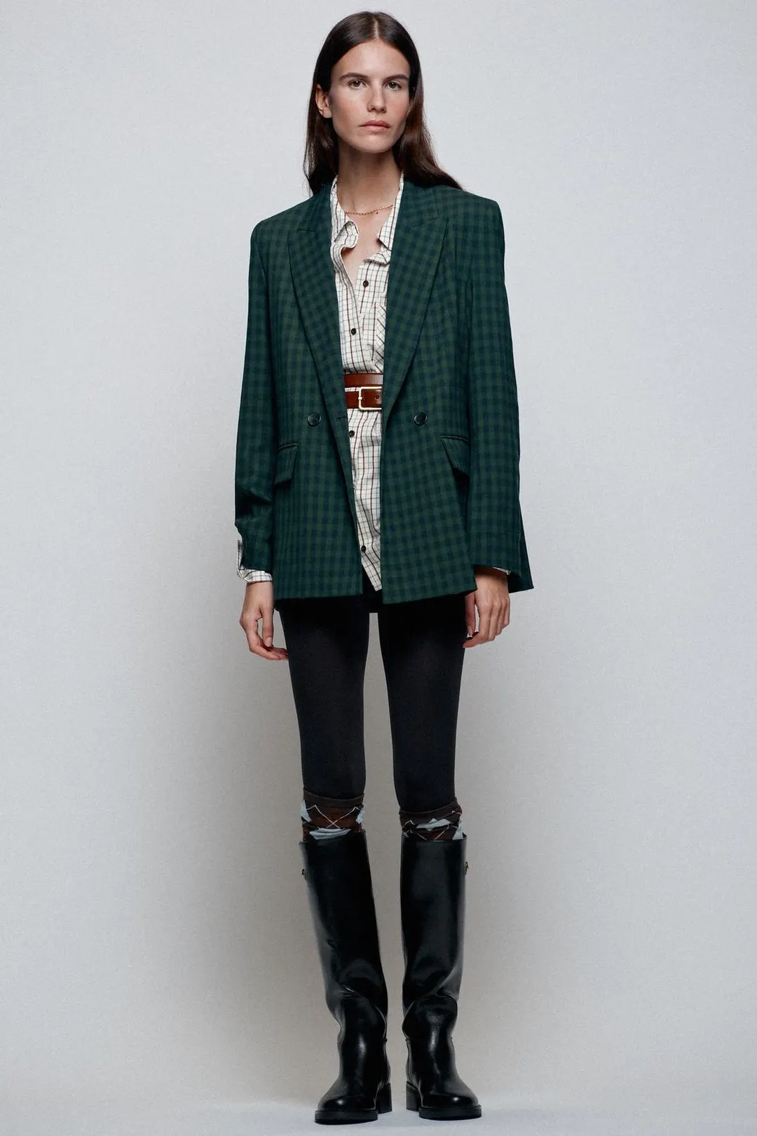 Двубортный жакет в клетку, Zara