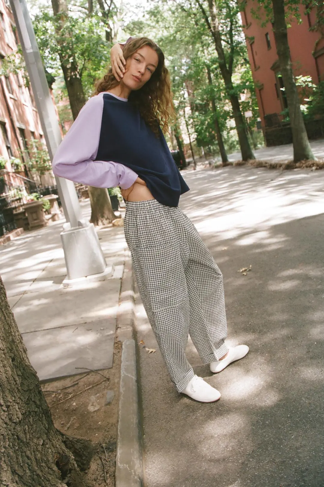 Брюки в клетку с эластичным поясом, Zara