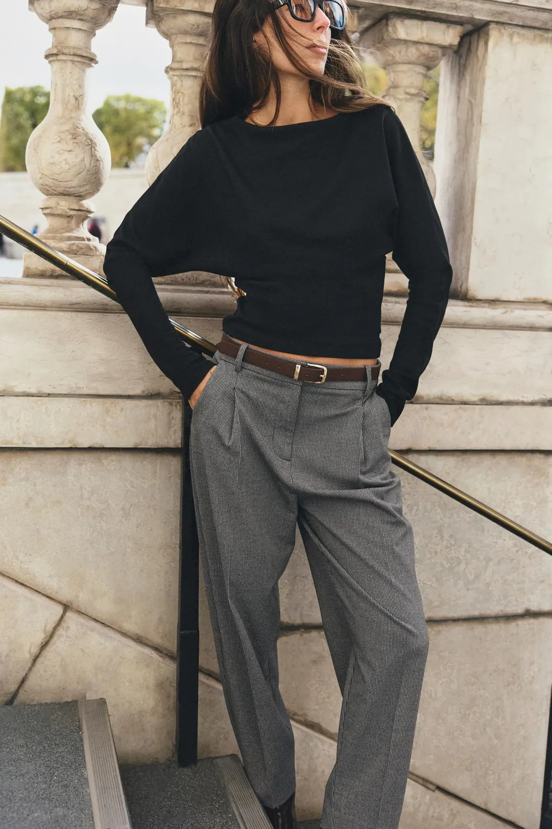 Укороченные брюки с поясом, Zara