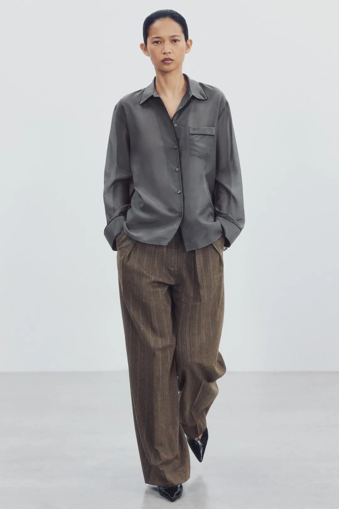 Контрастная рубашка с шелком ZW Collection, Zara