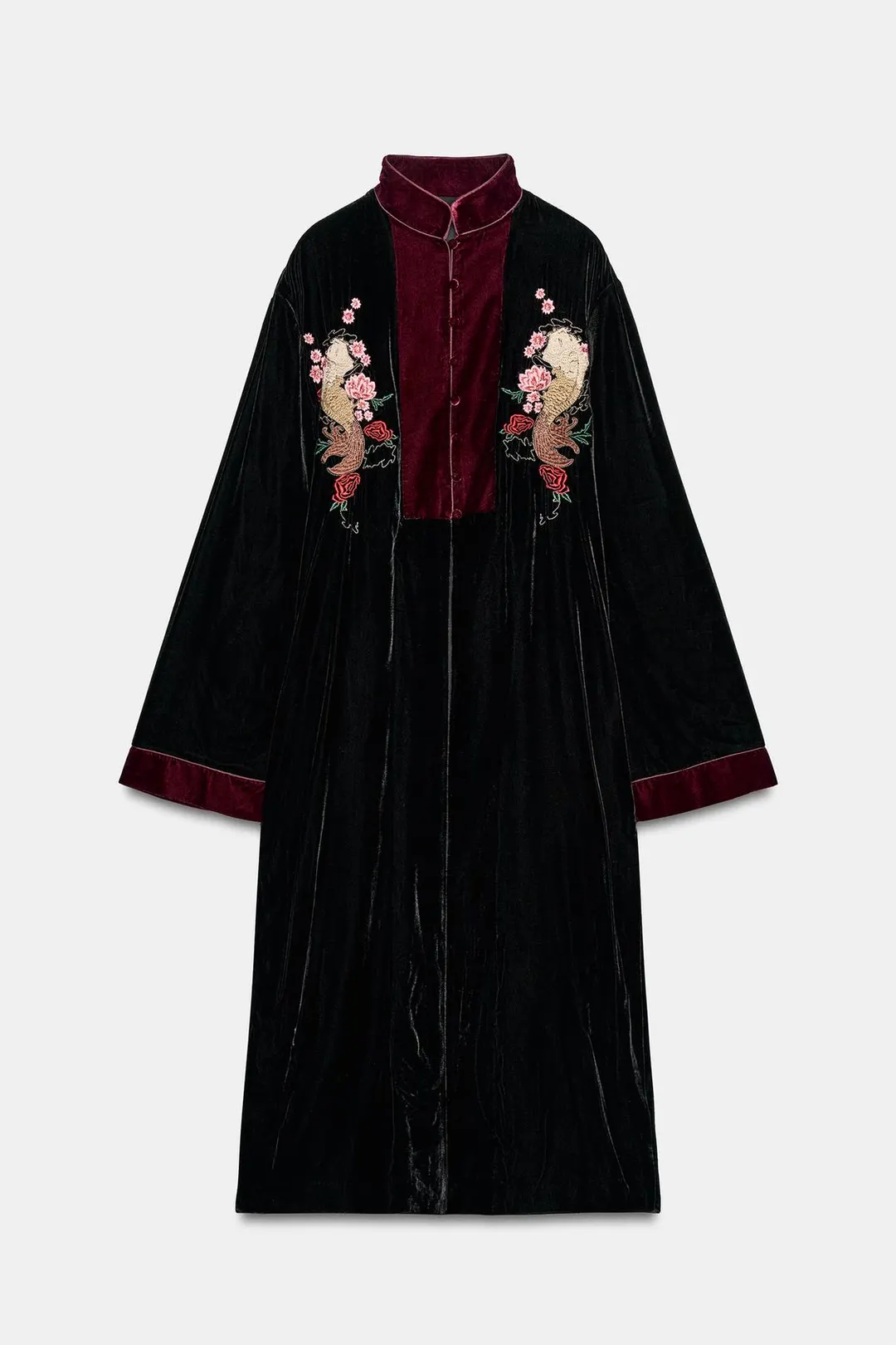 Бархатное пальто с вышивкой ZW Collection, Zara