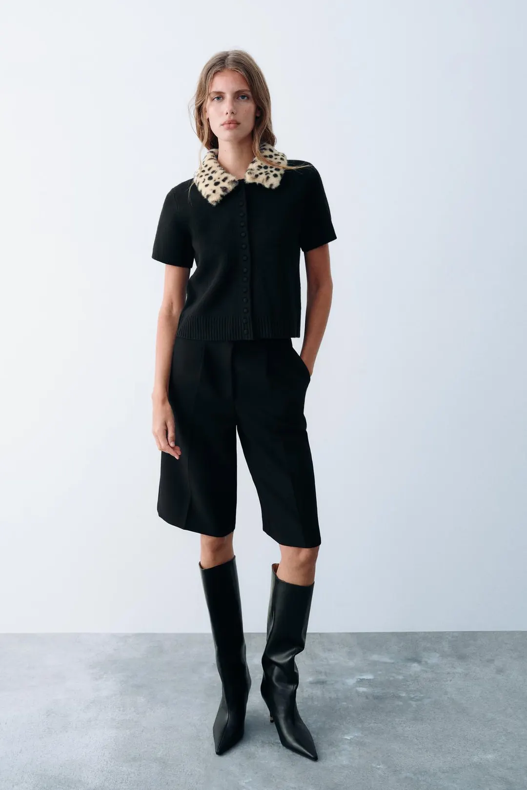 Кардиган со съемным воротником из искусственного меха, Zara