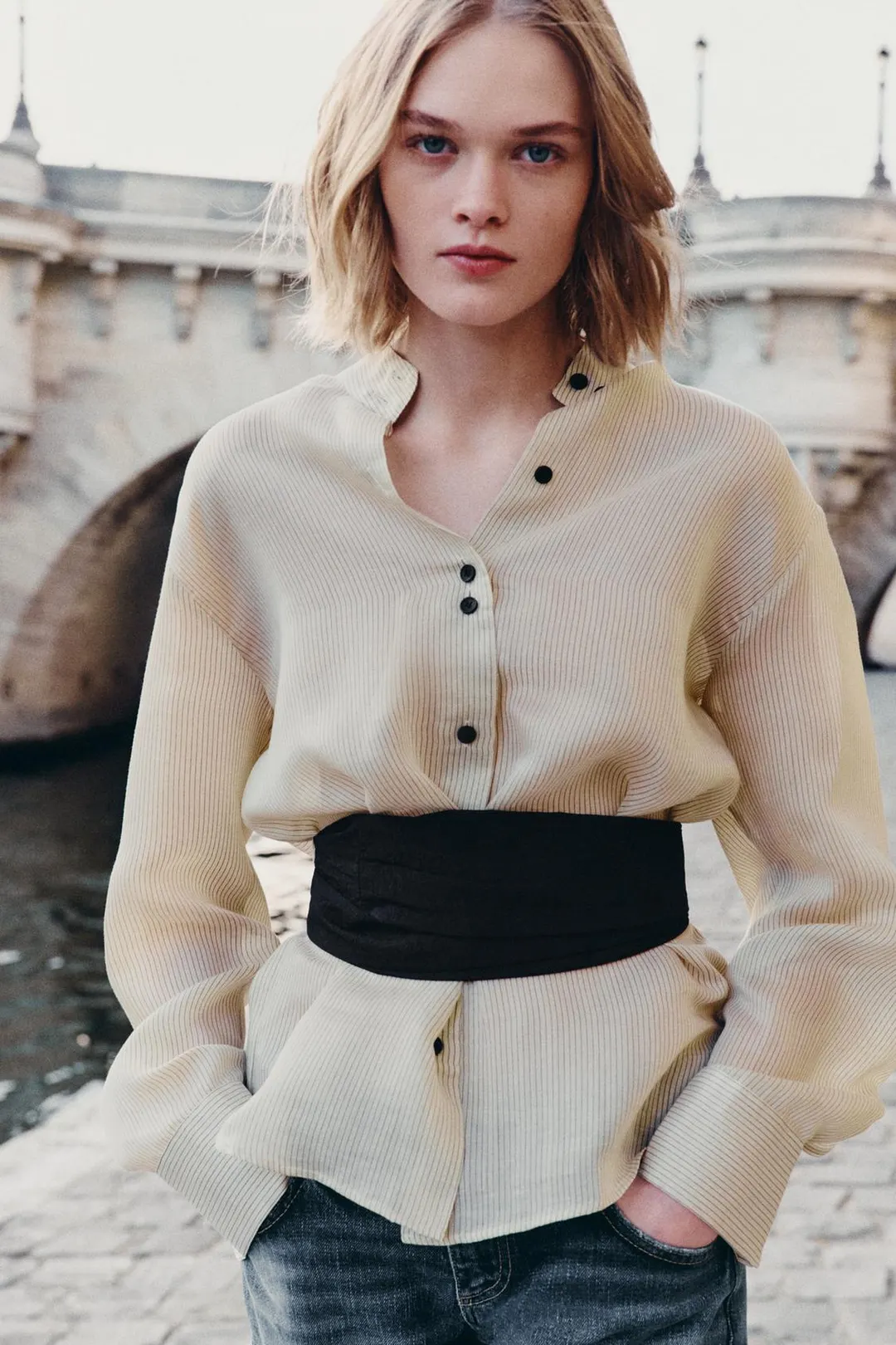 Рубашка в полоску с поясом-кушаком ZW Collection, Zara