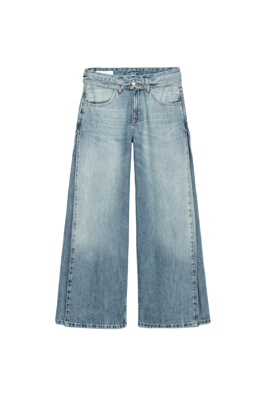 Джинсы со средней посадкой, складками и ремнем TRF, Zara