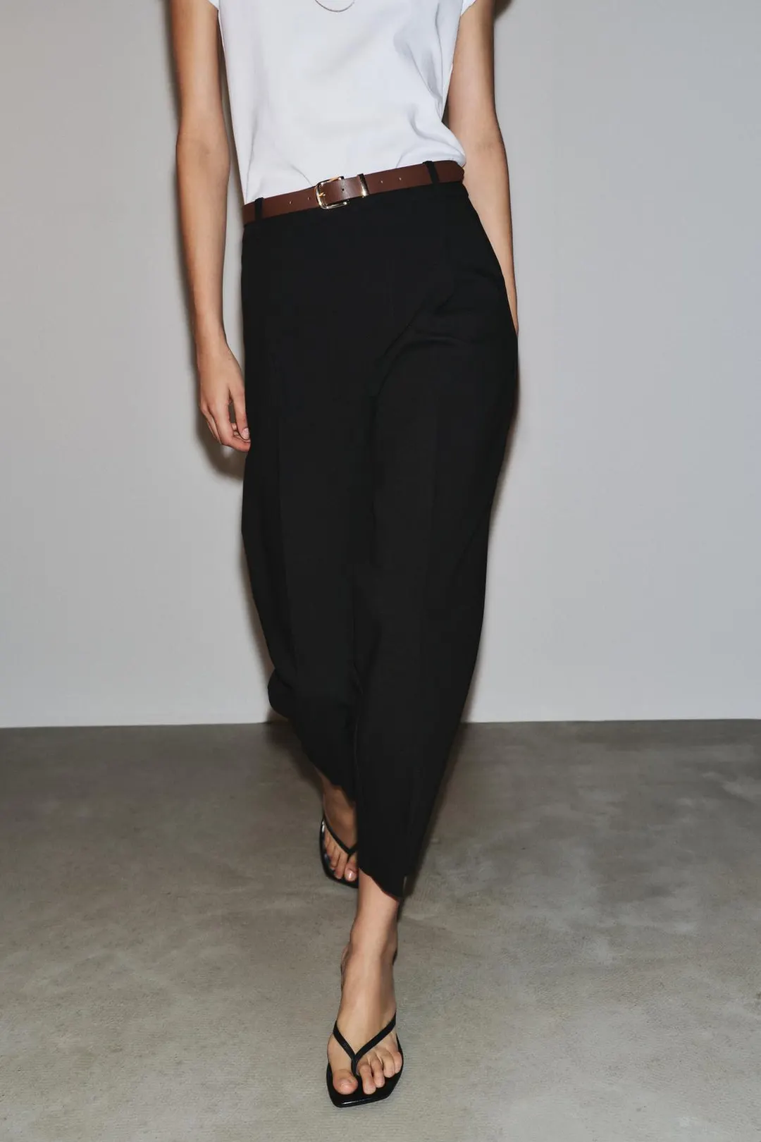 Укороченные брюки с поясом, Zara
