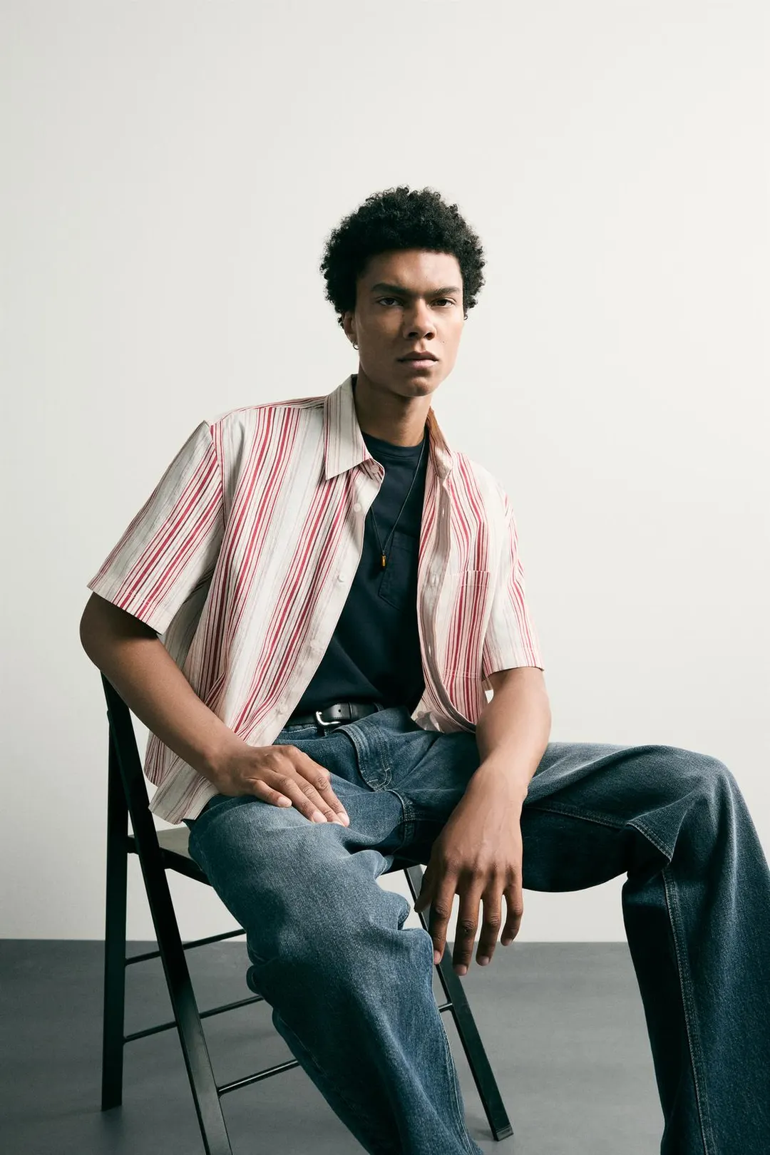 Рубашка свободного укороченного кроя в полоску, Zara