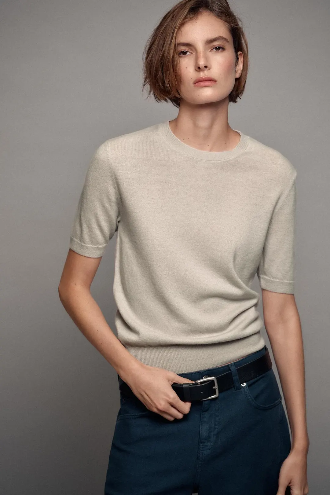 Свитер с короткими рукавами из 100% шерсти, Zara