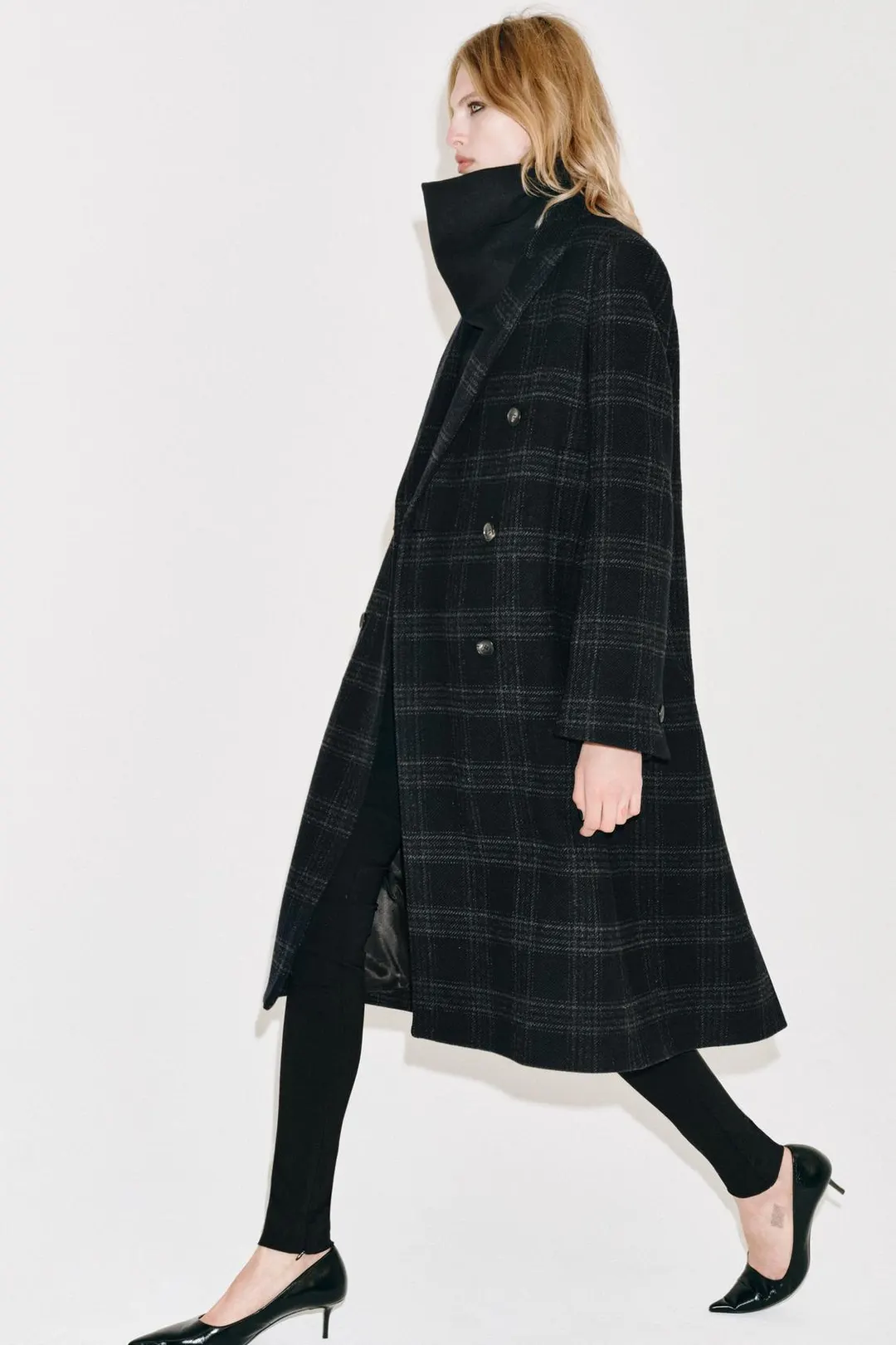 Пальто в клетку из смесовой шерсти ZW Collection, Zara