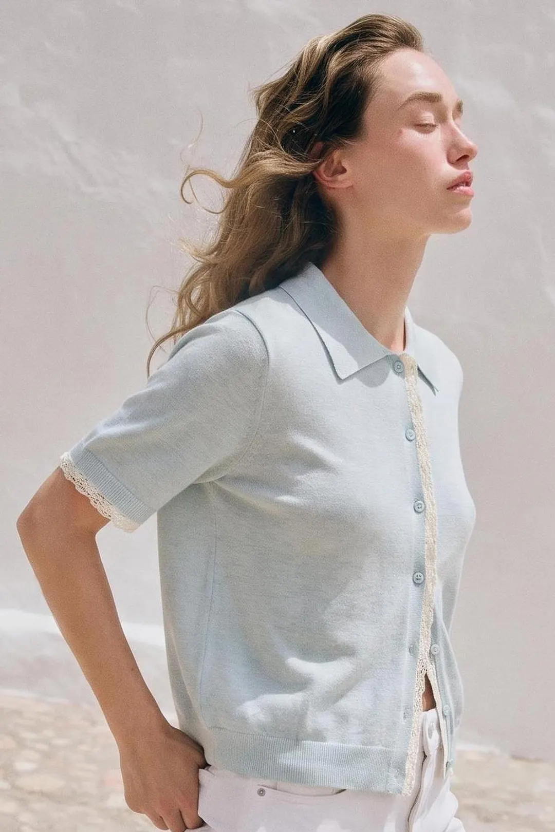 Кардиган с короткими рукавами и кружевной отделкой, Zara