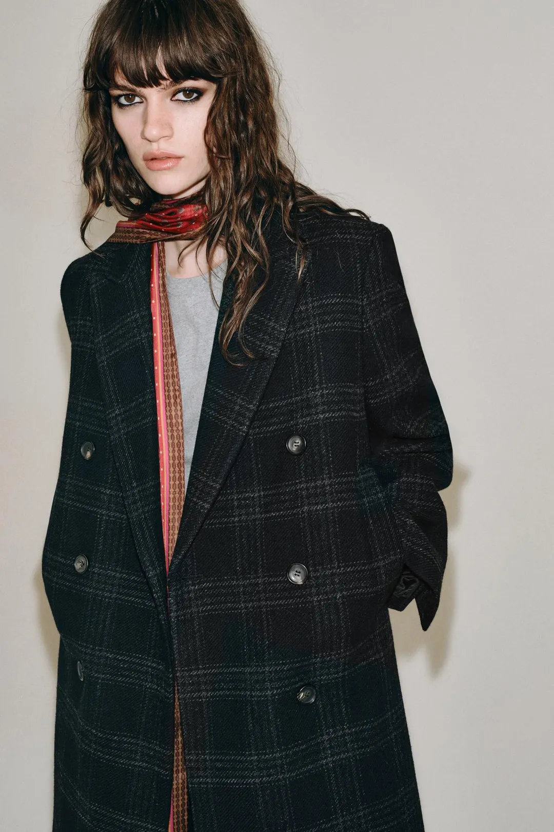 Пальто в клетку из смесовой шерсти ZW Collection, Zara