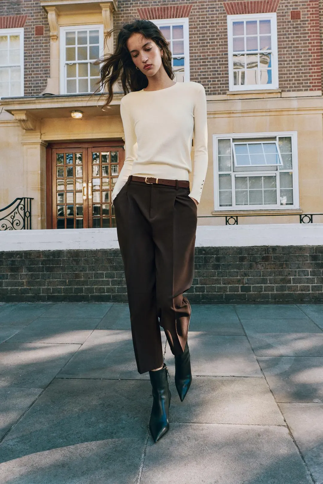Укороченные брюки с поясом, Zara