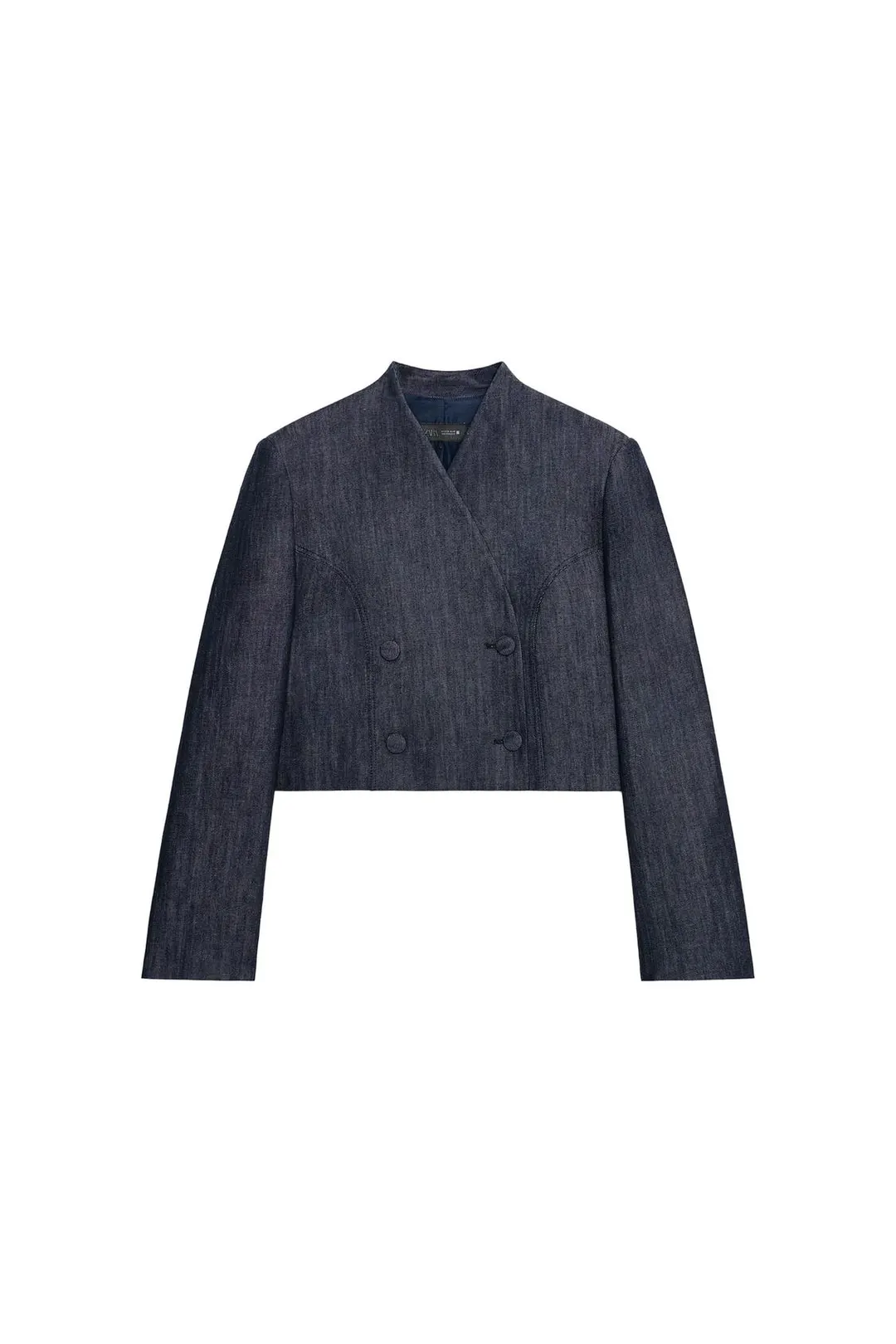 Укороченный двубортный блейзер из денима Z1975, Zara
