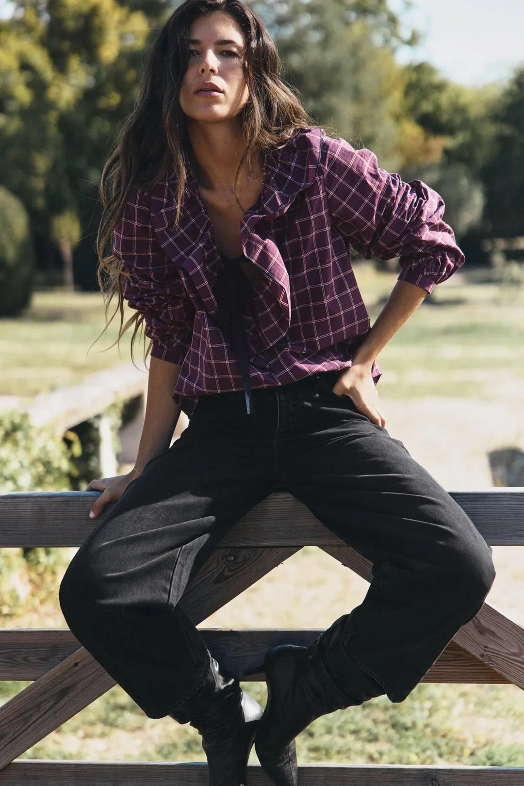 Блузка в клетку с бантом, Zara