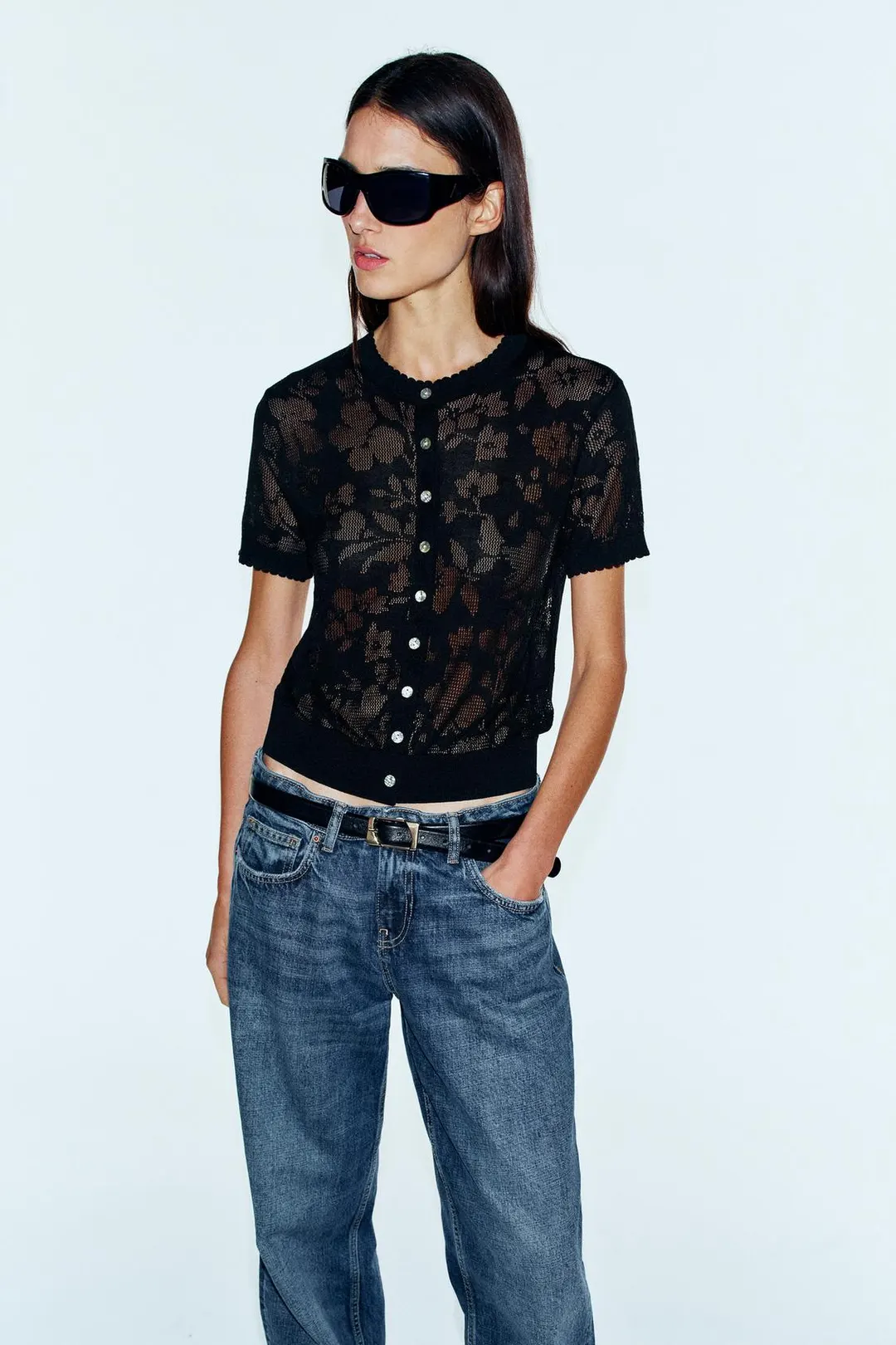 Кардиган с цветочным принтом и короткими рукавами, Zara