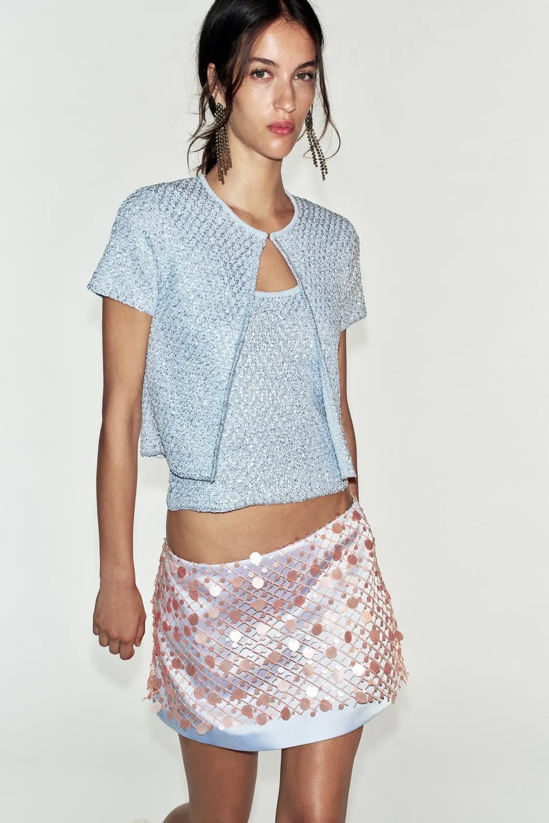 Вязаный кардиган с пайетками и металлизированной нитью, Zara
