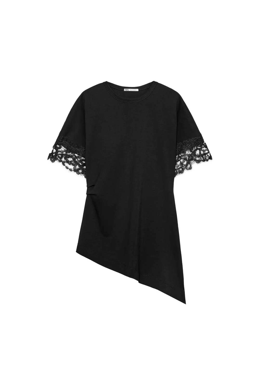 Асимметричная футболка с кружевом, Zara