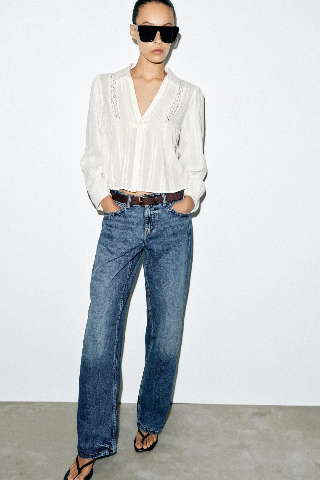 Укороченная блузка с кружевной отделкой, Zara