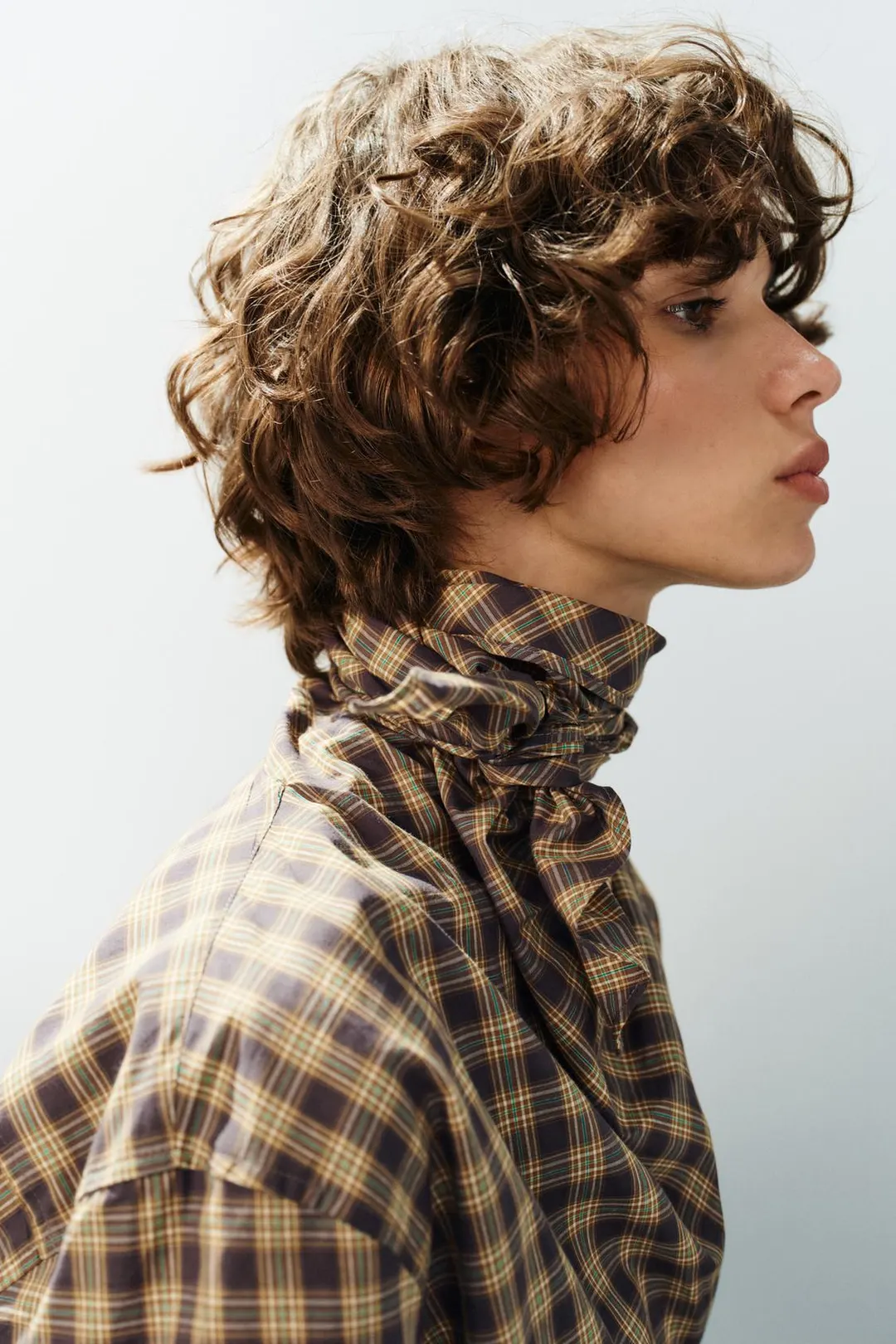Клетчатая рубашка оверсайз с шарфом, Zara