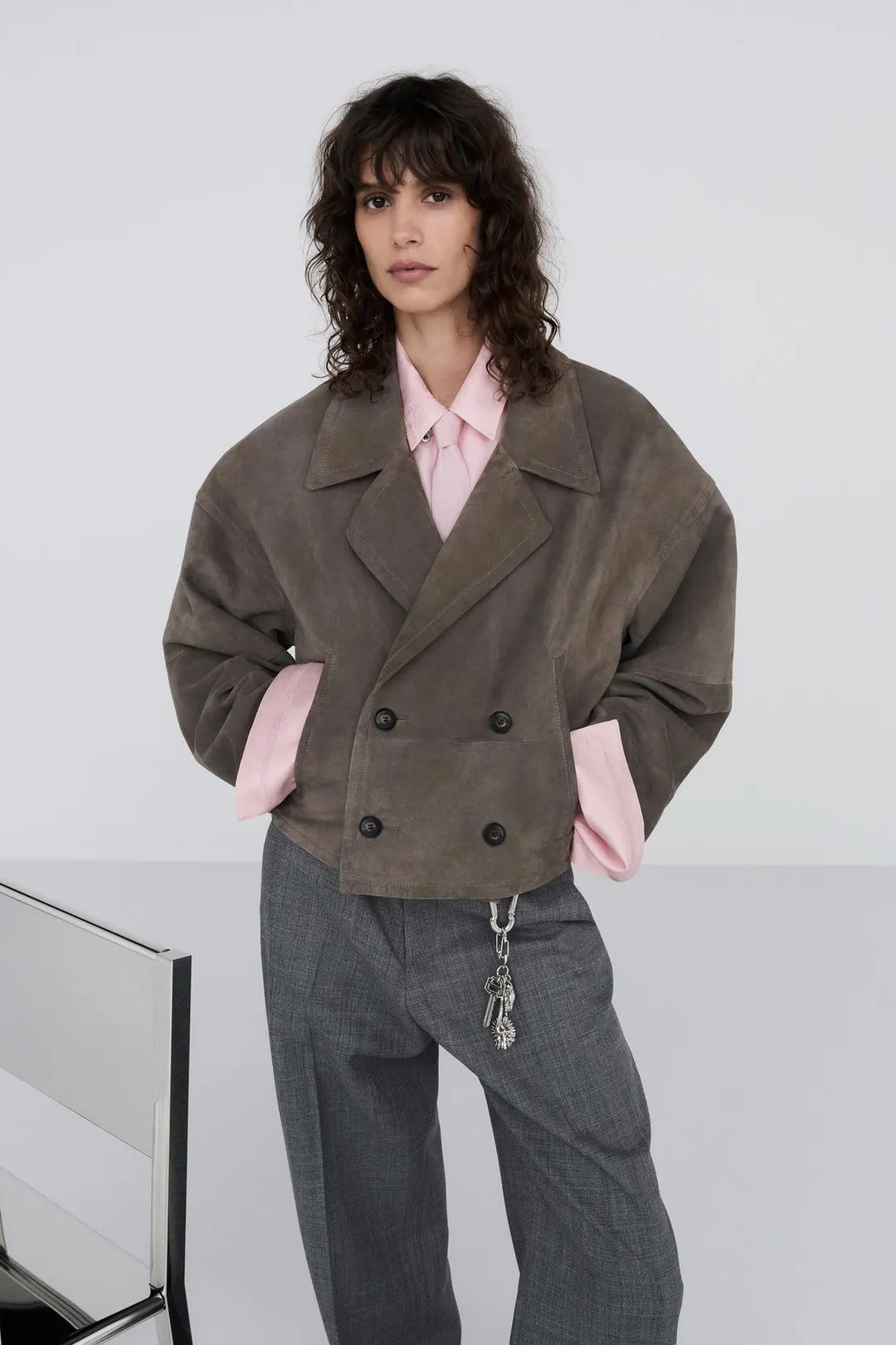 Укороченная куртка из натуральной замши, Zara