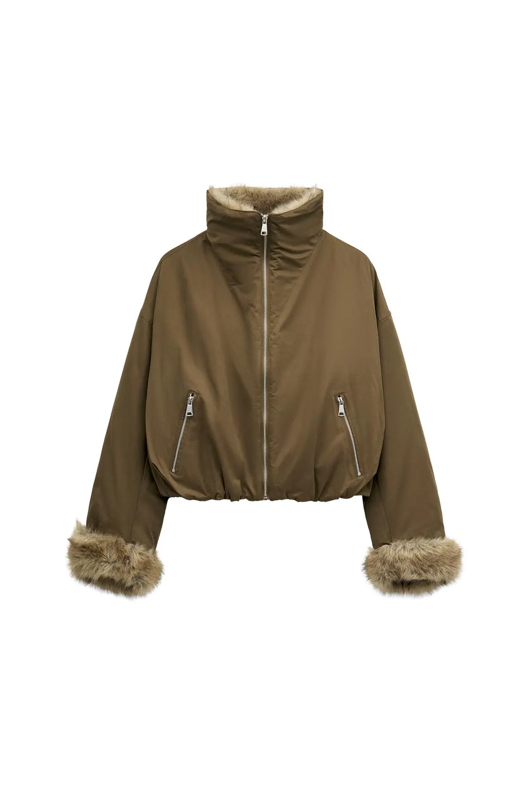 Бомбер с контрастным искусственным мехом, Zara