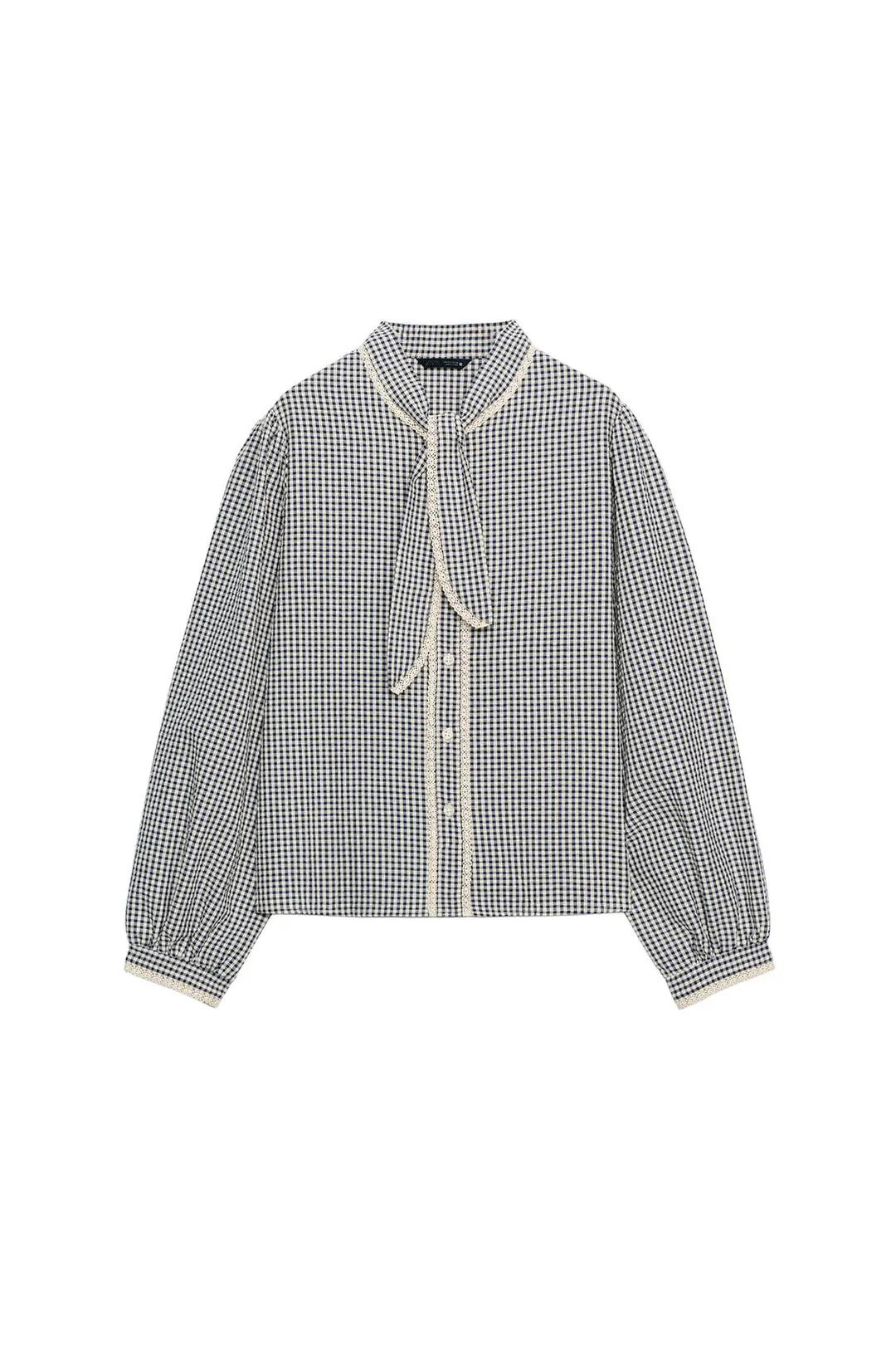Клетчатая блузка с бантом и кружевом, Zara