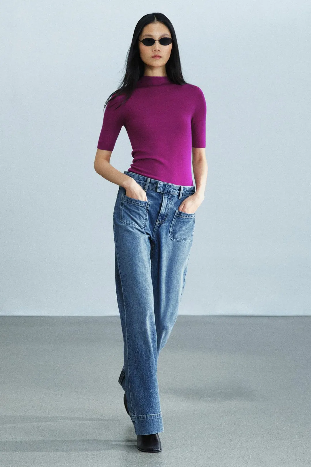 Топ с короткими рукавами из 100% тонкой шерсти, Zara