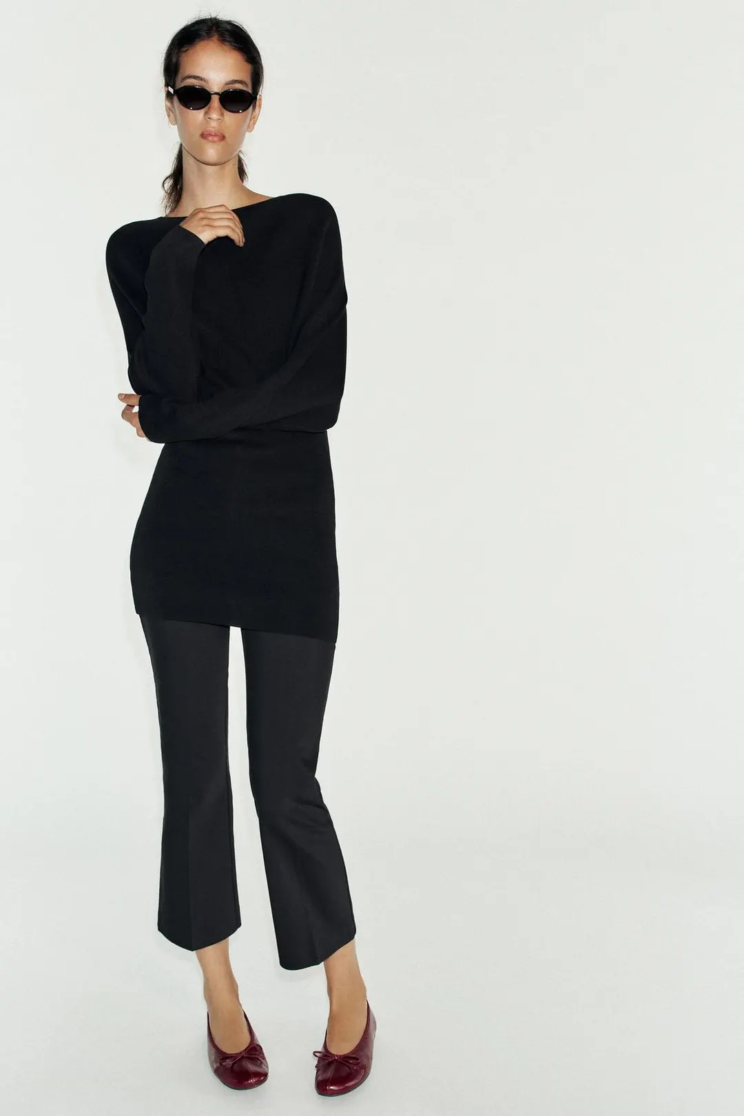 Кожаные балетки с бантом, Zara
