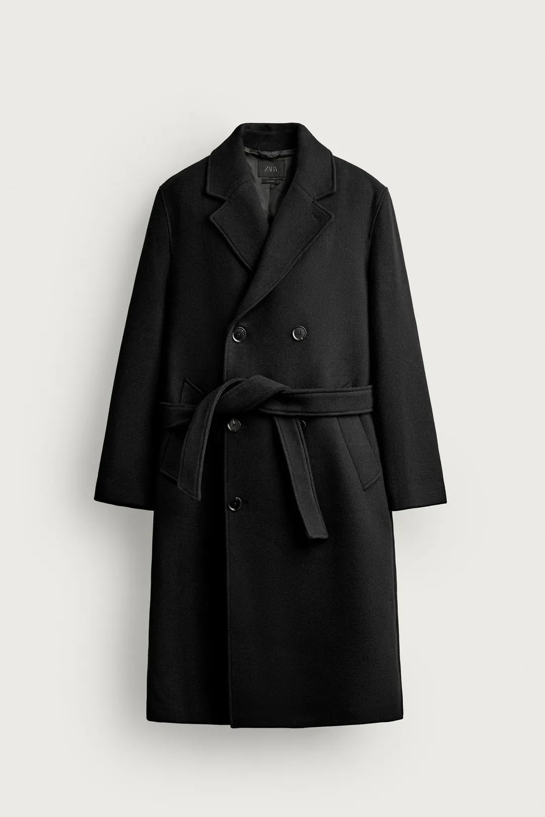 Двубортное пальто из смесовой шерсти с поясом, Zara