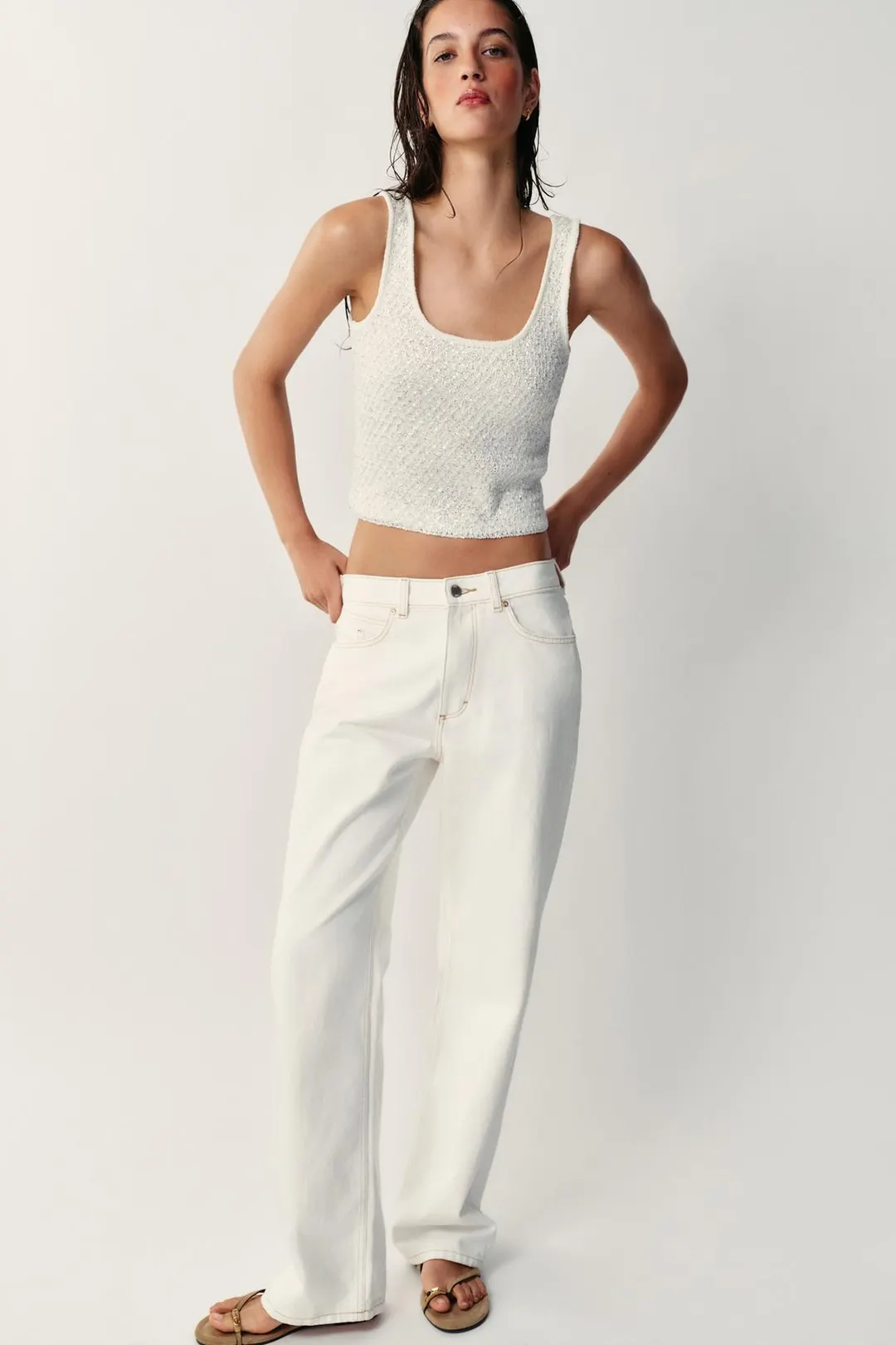 Трикотажный топ с пайетками и металлизированной нитью, Zara