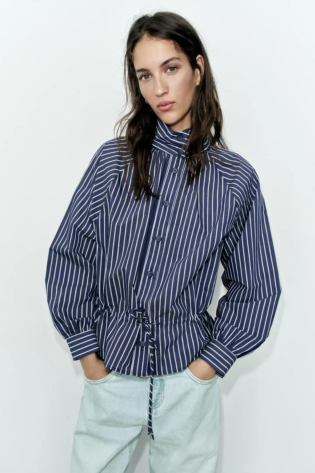 Рубашка в полоску с высоким воротником, Zara