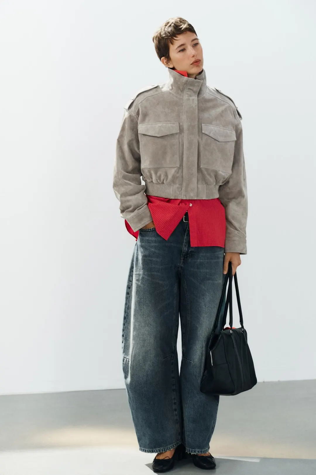 Укороченная куртка из 100% кожи с хлястиками, Zara