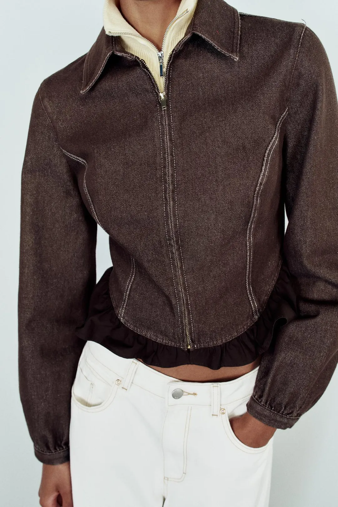 Джинсовая рубашка с контрастным низом Z1975, Zara