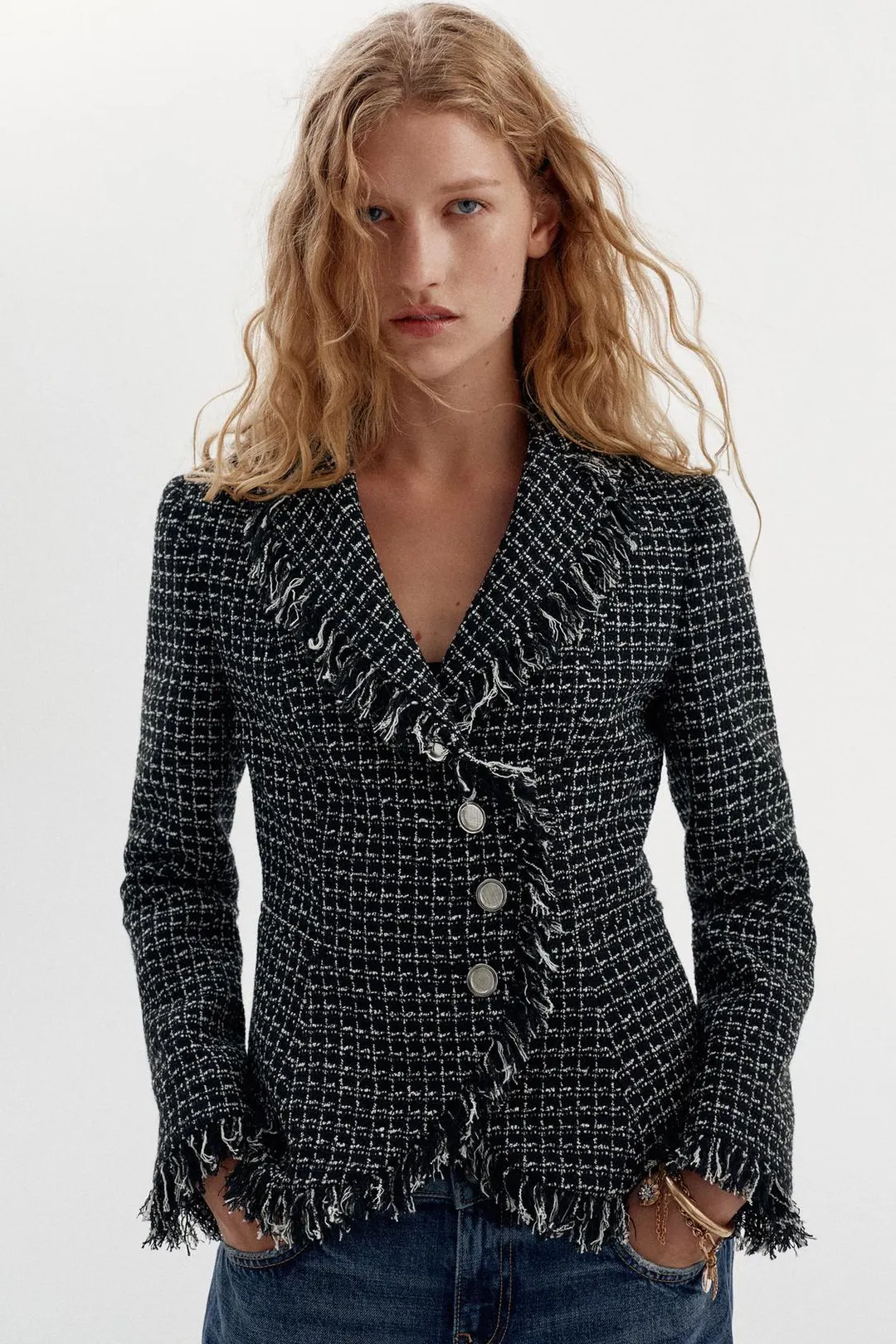 Фактурный блейзер с необработанными краями, Zara