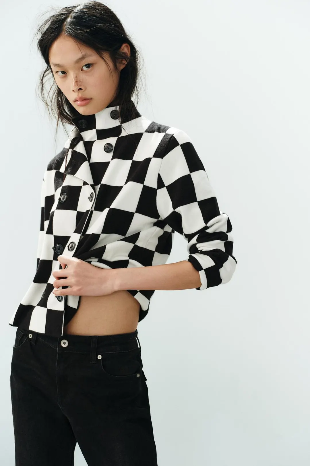 Вязаная куртка в клетку, Zara