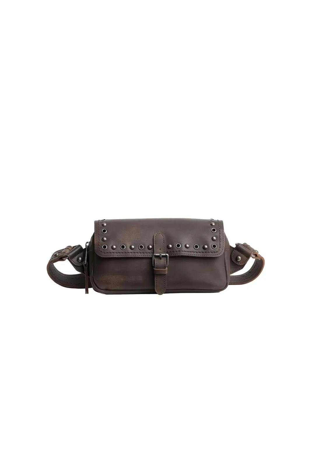 Поясная сумка из кожи с заклепками, Zara