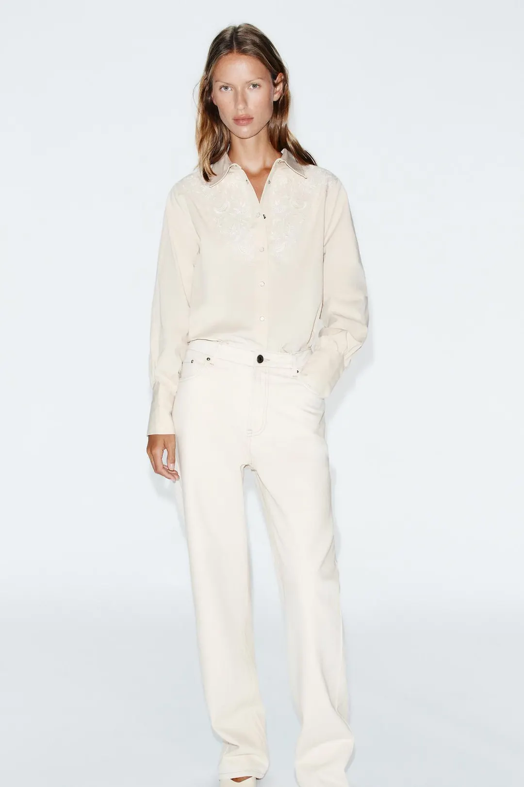 Рубашка с цветочной вышивкой, Zara