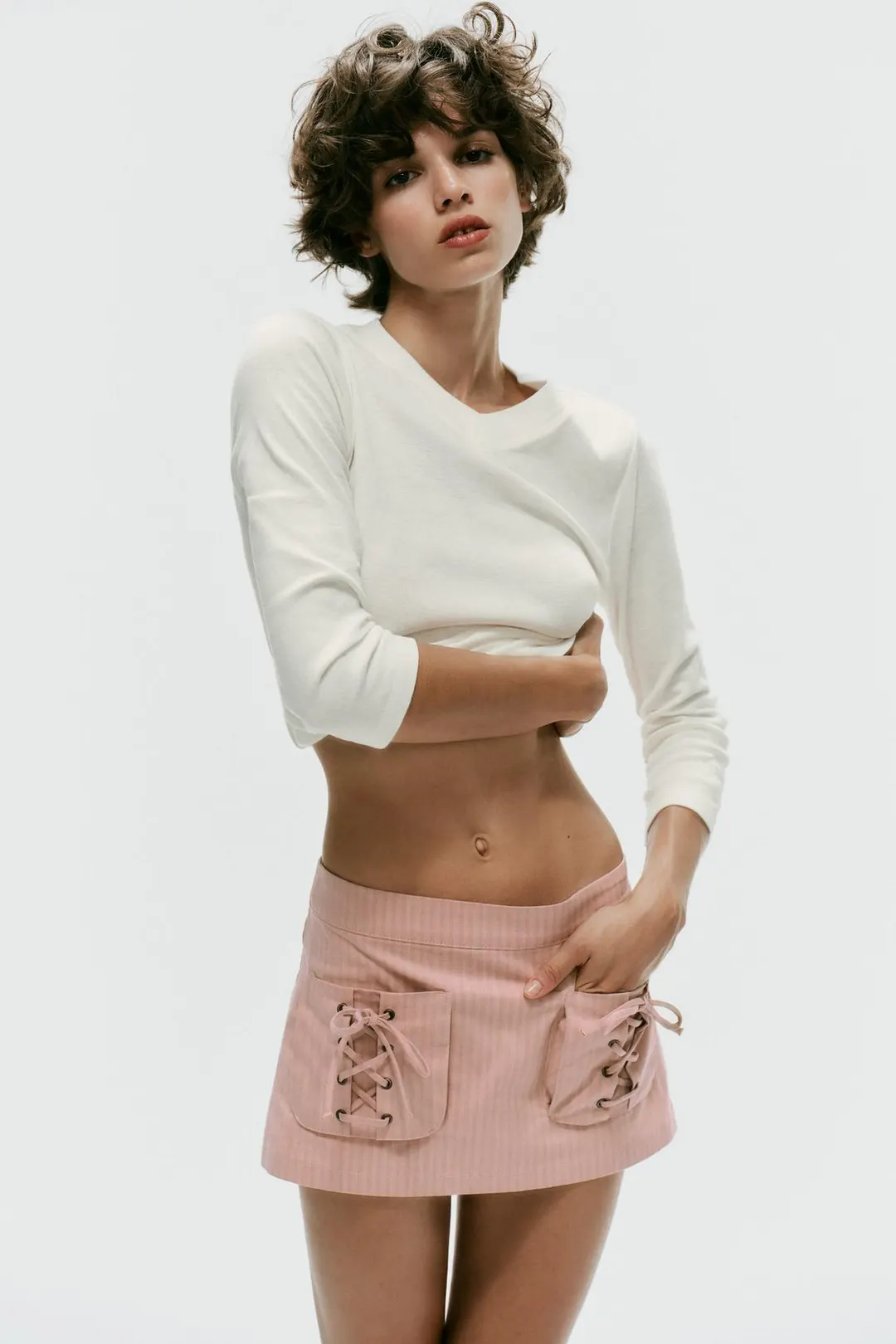 Мини-юбка в полоску с карманами, Zara