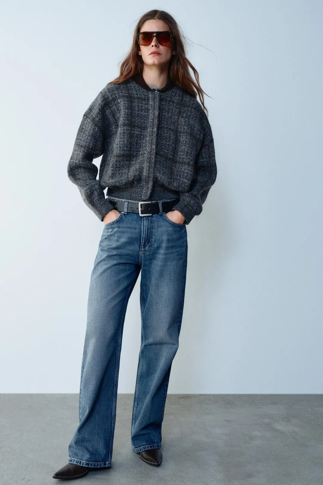 Вязаный клетчатый бомбер, Zara