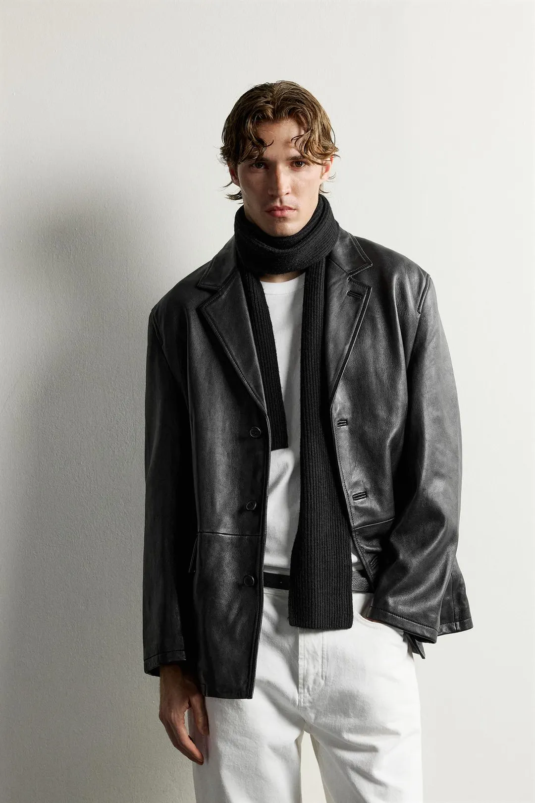 Кожаный блейзер свободного кроя, Zara