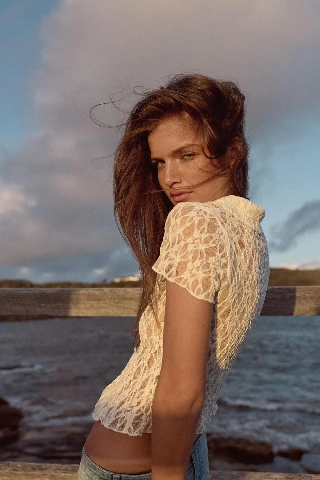 Кружевной топ на пуговицах, Zara