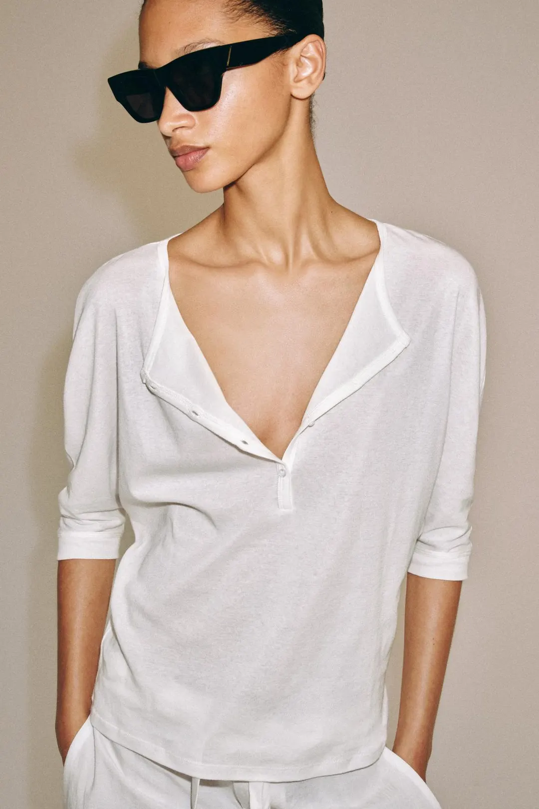 Хлопковая футболка хенли, Zara