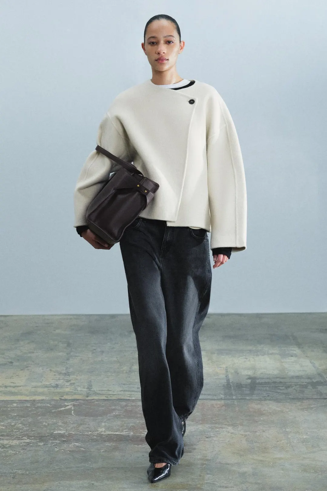 Пальто короткое из смесовой шерсти ZW Collection, Zara