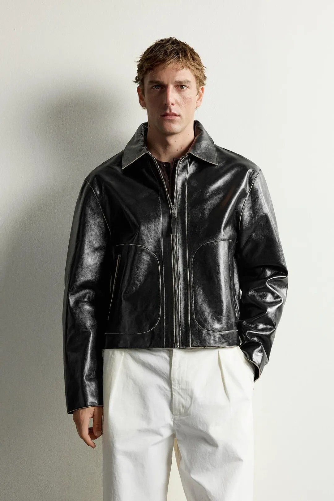 Куртка кожаная укороченного кроя, Zara