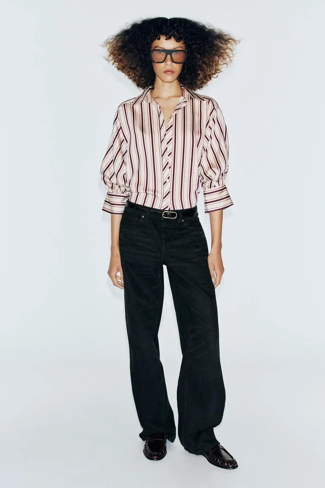 Рубашка в полоску с подвернутыми рукавами, Zara