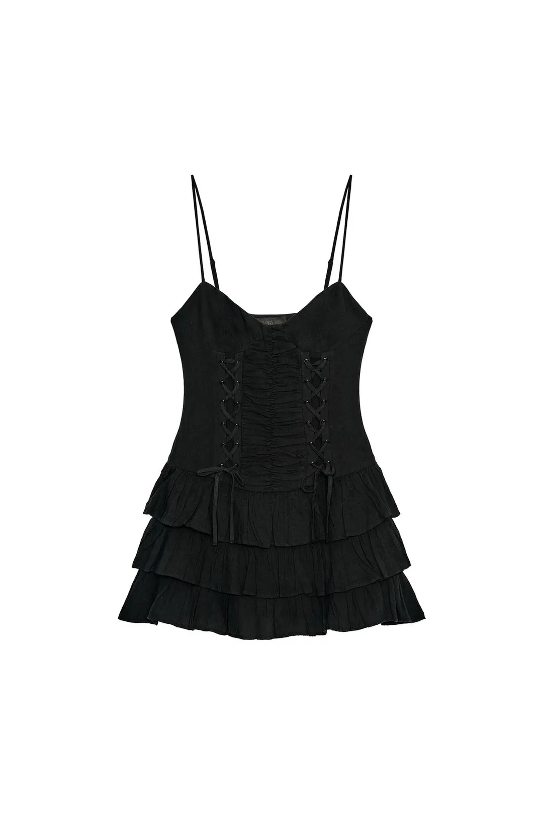 Платье мини с оборками и шнуровкой, Zara