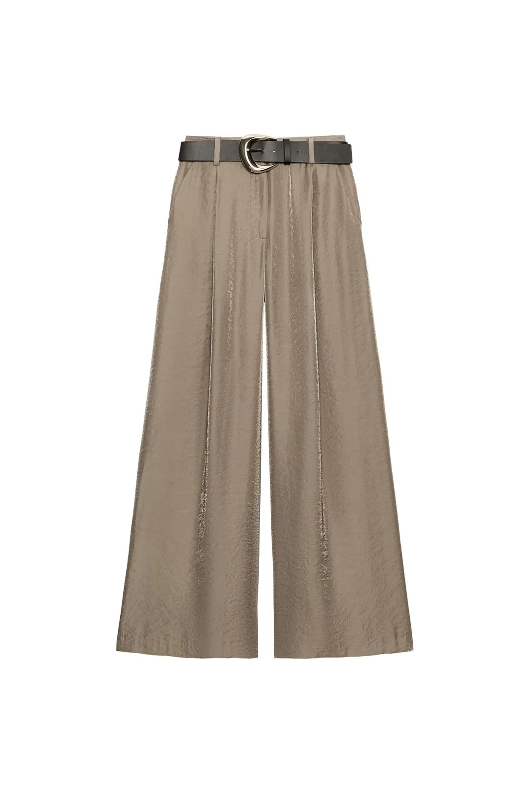 Широкие брюки из сатина с ремнем, Zara