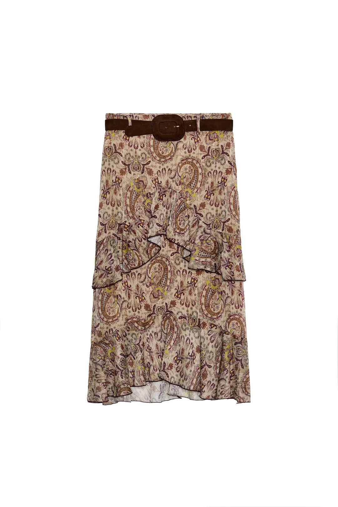 Юбка миди с принтом, оборками и поясом, Zara