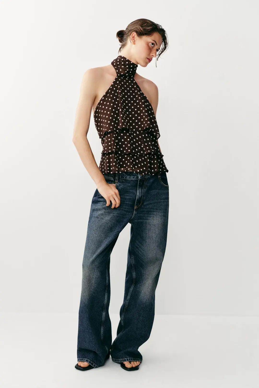 Топ халтер в горошек с оборками, Zara