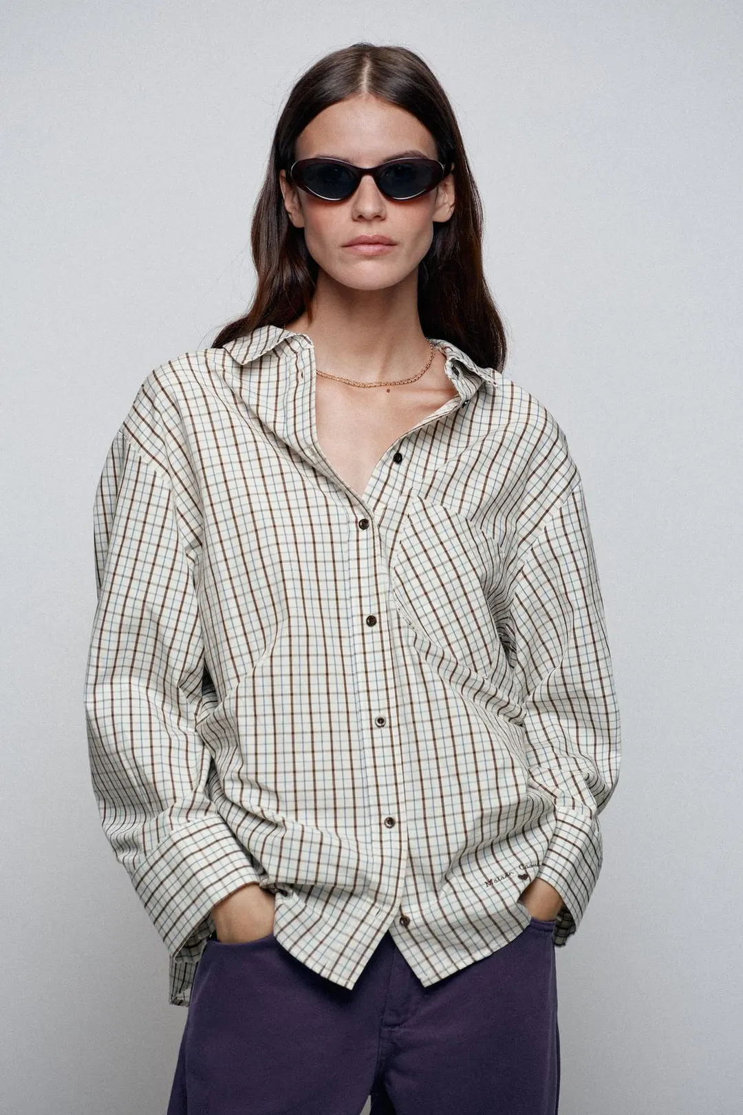 Рубашка оверсайз в клетку, Zara
