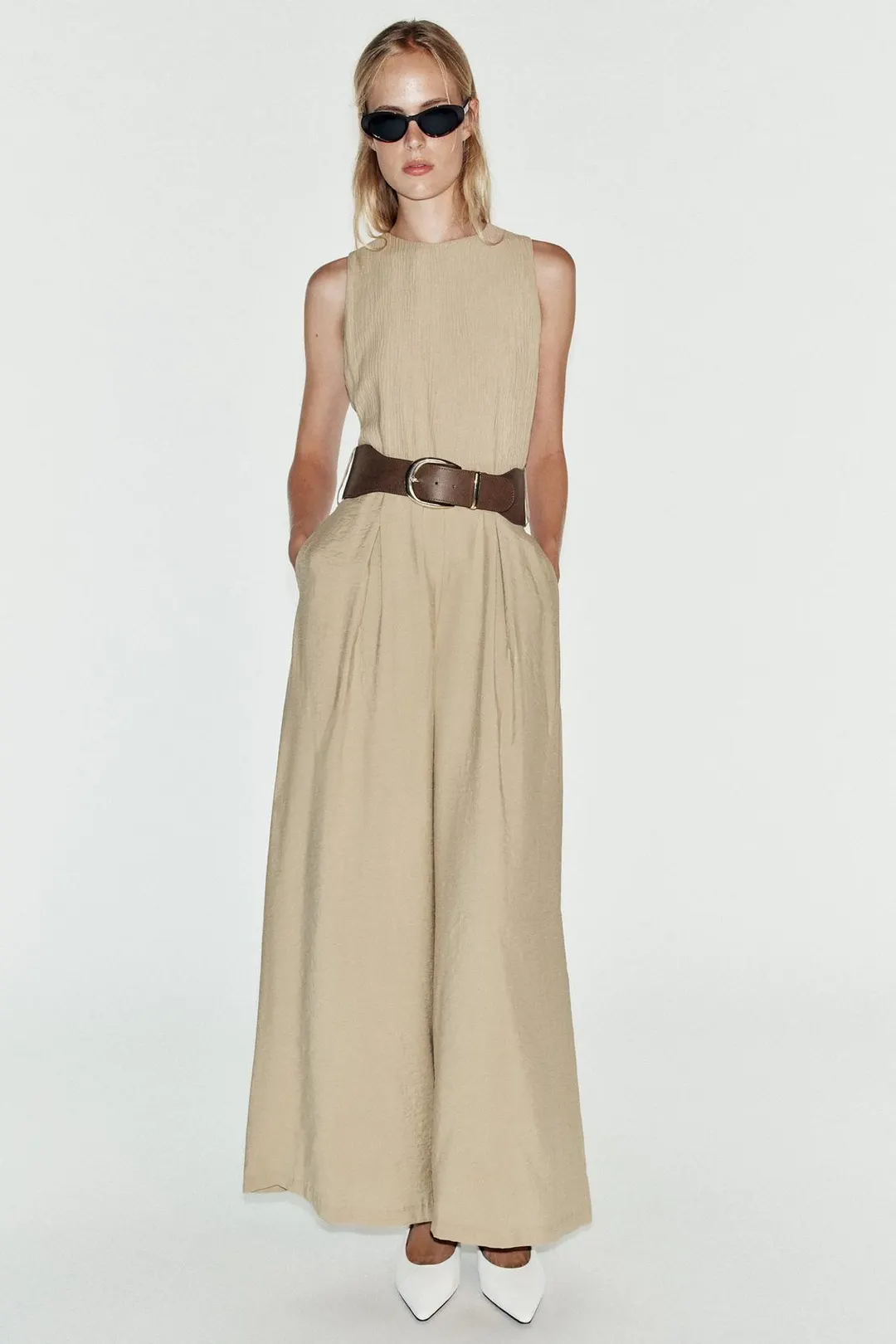 Комбинезон с широкими брючинами и поясом, Zara